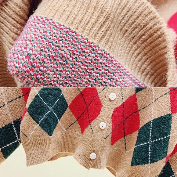 Wool/Cashmere Argyle Patterned Cardigan Sweater. New without tags - Picture 3 of 10